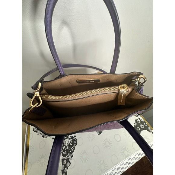 Michael Kors Purple Leather Satchel Bag Gold Lock Adjustable Strap‎ Top Handle - Picture 7 of 8